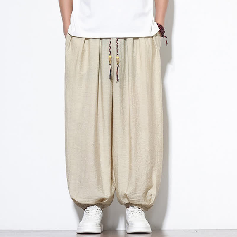 Nimara Ritual Summer Casual Boho Drawstring Solid Cropped Pants Men's Harem Pants With Pocket