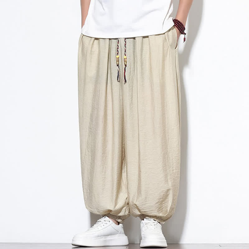 Nimara Ritual Summer Casual Boho Drawstring Solid Cropped Pants Men's Harem Pants With Pocket