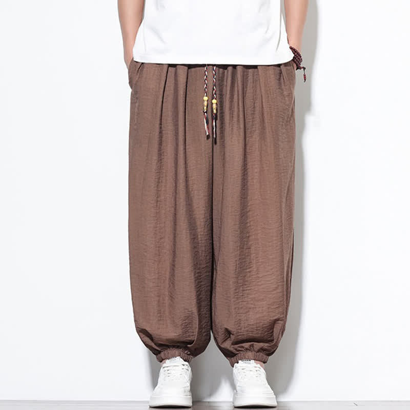 Nimara Ritual Summer Casual Boho Drawstring Solid Cropped Pants Men's Harem Pants With Pocket