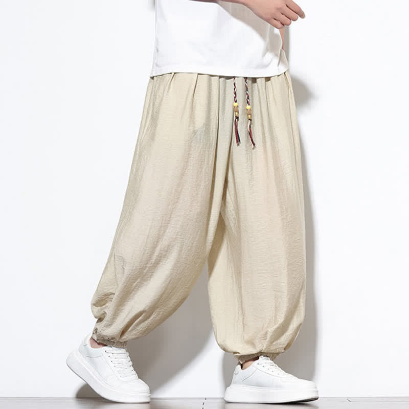 Nimara Ritual Summer Casual Boho Drawstring Solid Cropped Pants Men's Harem Pants With Pocket