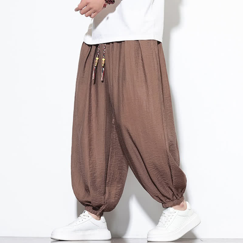 Nimara Ritual Summer Casual Boho Drawstring Solid Cropped Pants Men's Harem Pants With Pocket