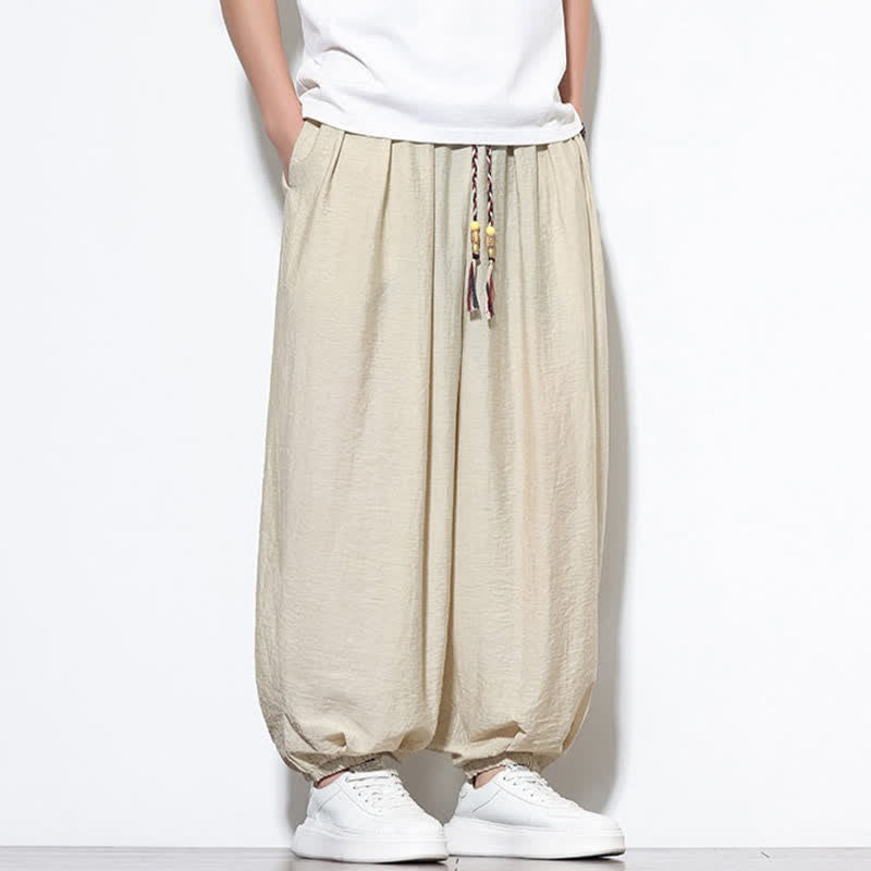Nimara Ritual Summer Casual Boho Drawstring Solid Cropped Pants Men's Harem Pants With Pocket