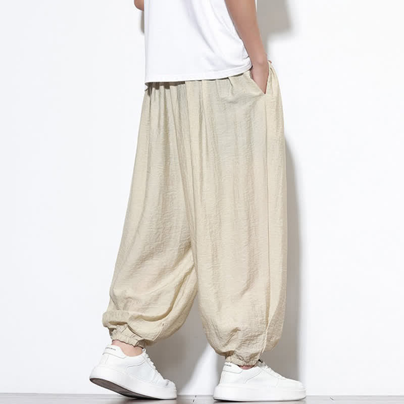 Nimara Ritual Summer Casual Boho Drawstring Solid Cropped Pants Men's Harem Pants With Pocket
