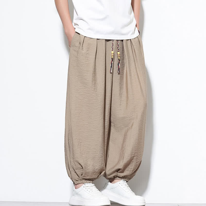 Nimara Ritual Summer Casual Boho Drawstring Solid Cropped Pants Men's Harem Pants With Pocket