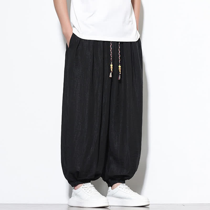 Nimara Ritual Summer Casual Boho Drawstring Solid Cropped Pants Men's Harem Pants With Pocket