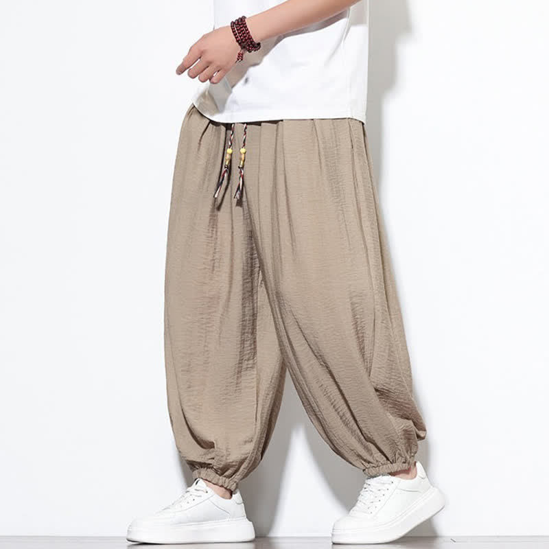Nimara Ritual Summer Casual Boho Drawstring Solid Cropped Pants Men's Harem Pants With Pocket