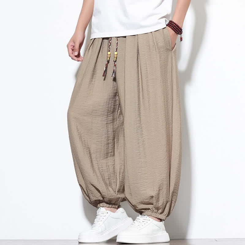 Nimara Ritual Summer Casual Boho Drawstring Solid Cropped Pants Men's Harem Pants With Pocket