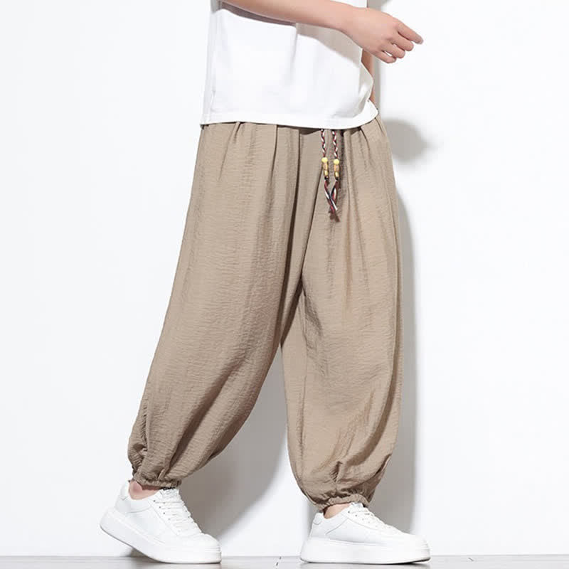 Nimara Ritual Summer Casual Boho Drawstring Solid Cropped Pants Men's Harem Pants With Pocket