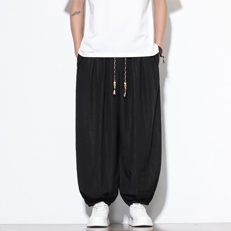 Nimara Ritual Summer Casual Boho Drawstring Solid Cropped Pants Men's Harem Pants With Pocket