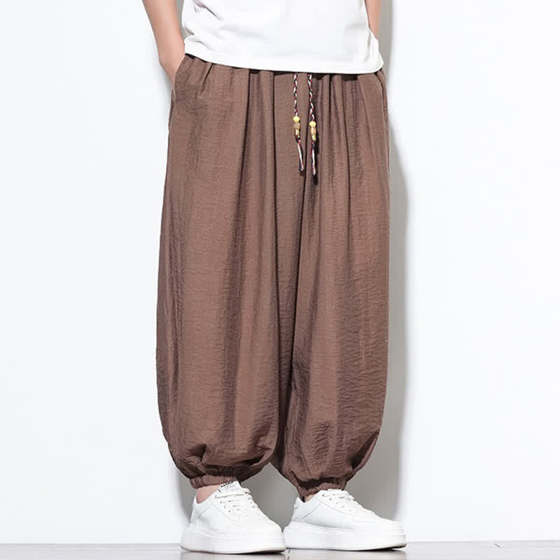 Nimara Ritual Summer Casual Boho Drawstring Solid Cropped Pants Men's Harem Pants With Pocket