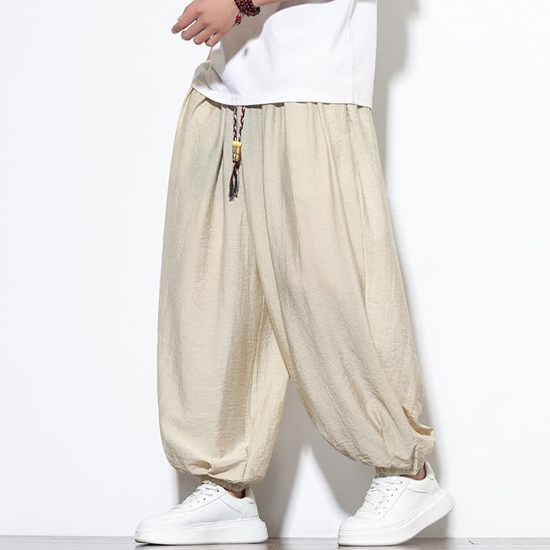 Nimara Ritual Summer Casual Boho Drawstring Solid Cropped Pants Men's Harem Pants With Pocket