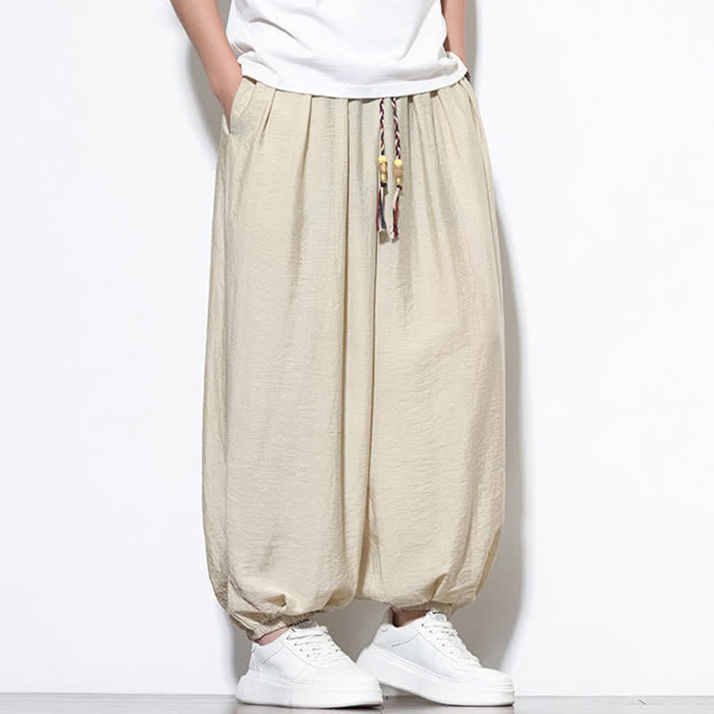 Nimara Ritual Summer Casual Boho Drawstring Solid Cropped Pants Men's Harem Pants With Pocket
