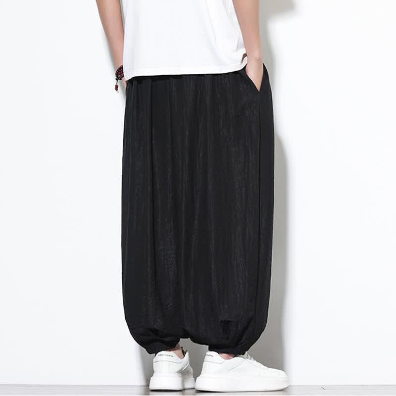 Nimara Ritual Summer Casual Boho Drawstring Solid Cropped Pants Men's Harem Pants With Pocket