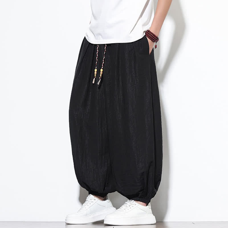 Nimara Ritual Summer Casual Boho Drawstring Solid Cropped Pants Men's Harem Pants With Pocket