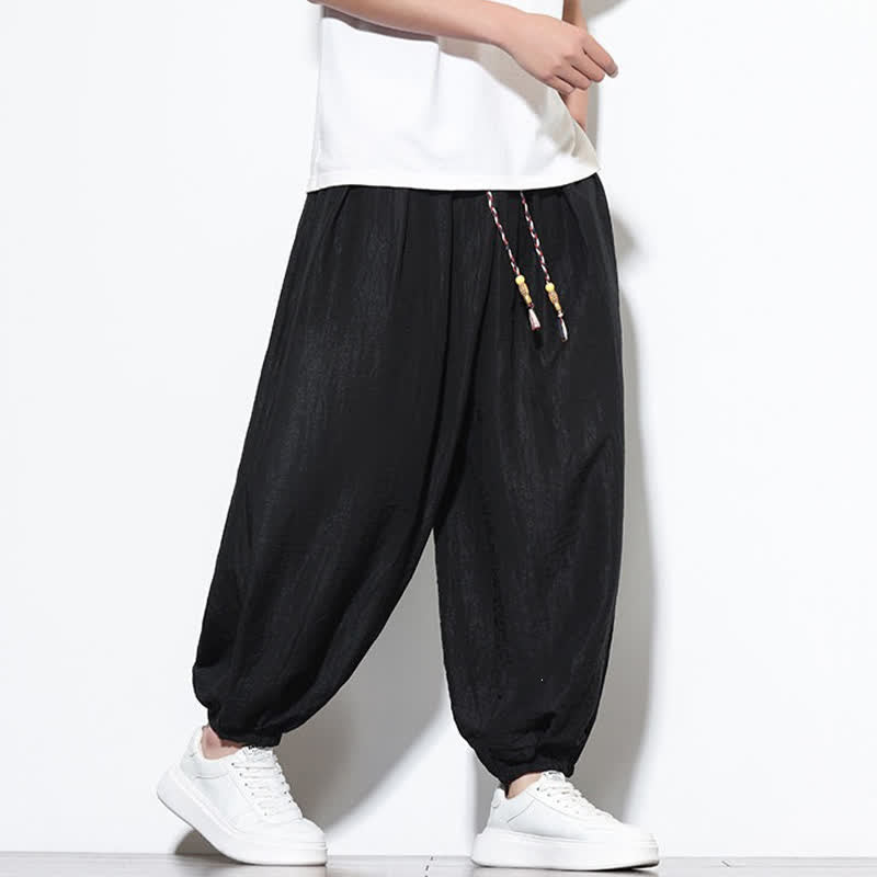 Nimara Ritual Summer Casual Boho Drawstring Solid Cropped Pants Men's Harem Pants With Pocket