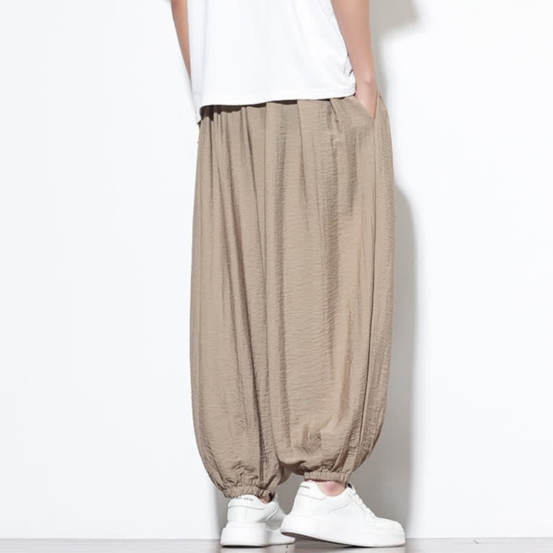 Nimara Ritual Summer Casual Boho Drawstring Solid Cropped Pants Men's Harem Pants With Pocket