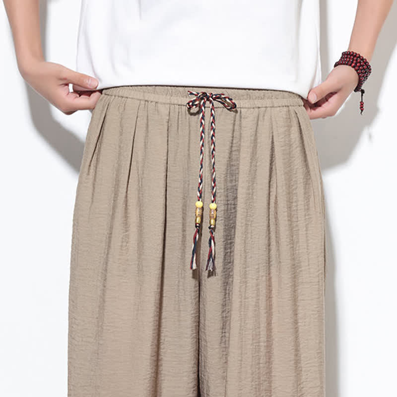 Nimara Ritual Summer Casual Boho Drawstring Solid Cropped Pants Men's Harem Pants With Pocket