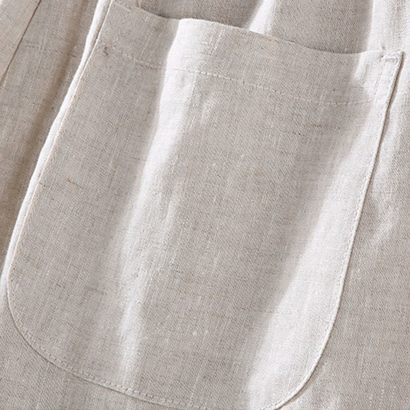 Nimara Ritual 2Pcs Summer Tang Style Meditation Mandarin Collar Button-Up Solid Linen Short Sleeve Shirt Pants Men's Meditation Cloth With Pocket