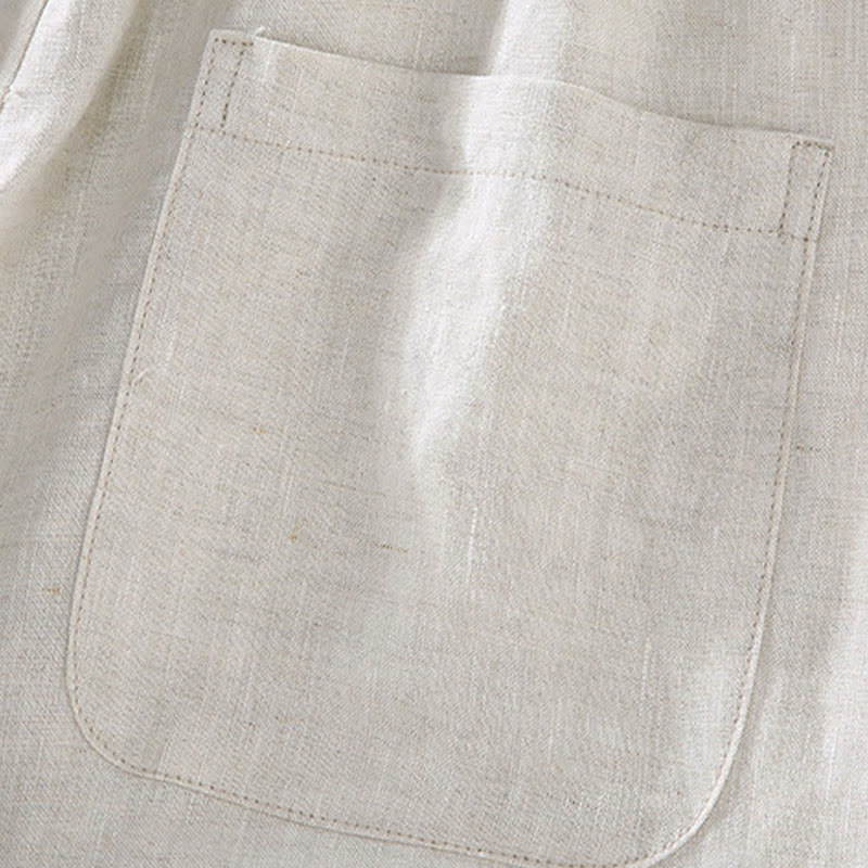 Nimara Ritual 2Pcs Summer Mandarin Collar Button-Up Solid Linen Short Sleeve Shirt Shorts Men's Meditation Cloth With Pocket