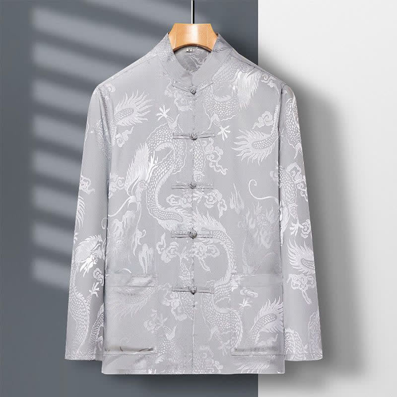 Nimara Ritual 2Pcs Tang Suit Dragon Frog-Button Men's Long Sleeve Shirt Pants Clothing Set