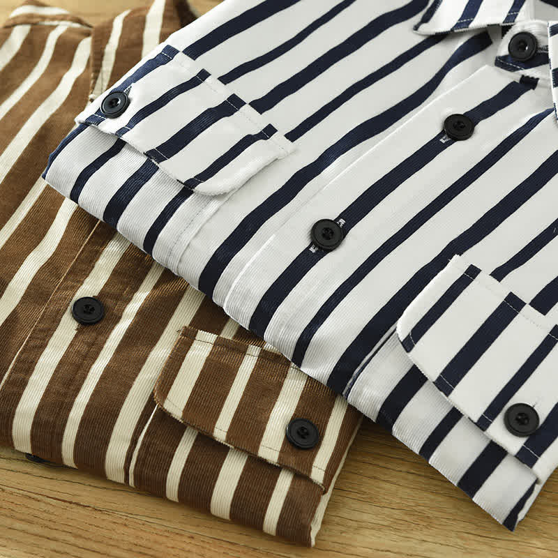 Nimara Ritual Spring Casual Classic Button-Up Striped Men's Long Sleeve Shirts With Pocket
