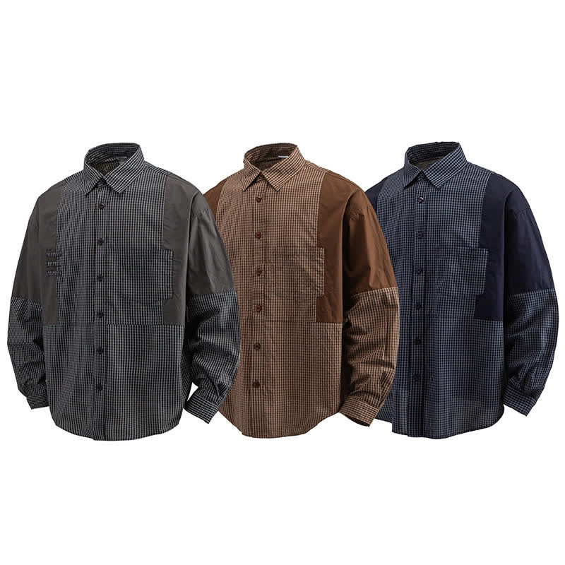 Nimara Ritual Spring Fall Vintage Button-Up Plaid Men's Long Sleeve Shirts With Pocket