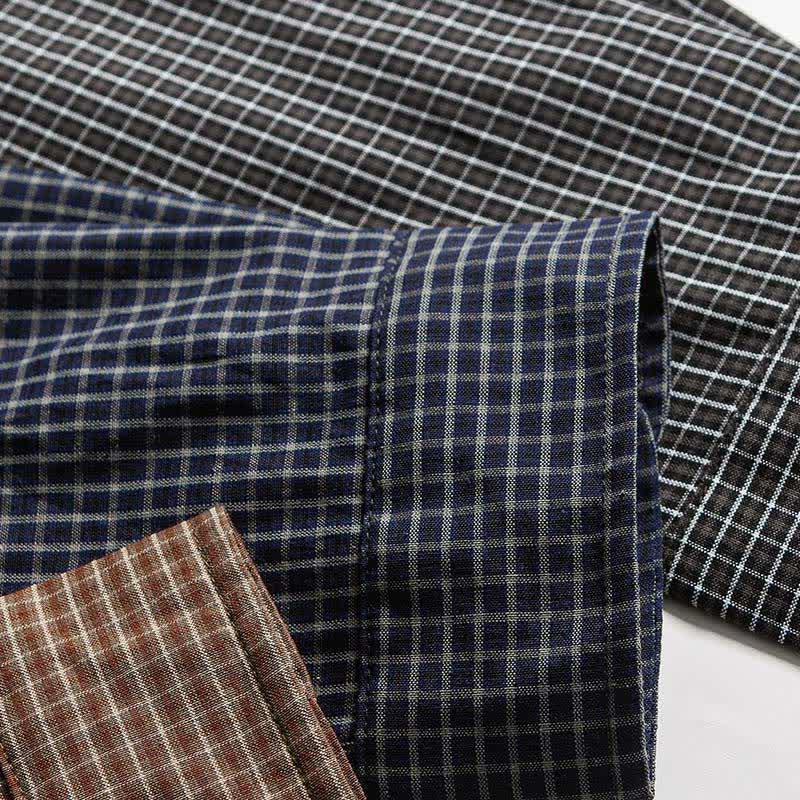 Nimara Ritual Spring Fall Vintage Button-Up Plaid Men's Long Sleeve Shirts With Pocket