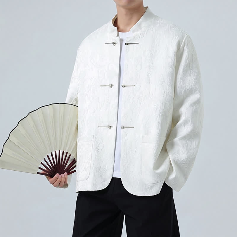 Nimara Ritual Fall Winter Tang Style Vintage Mandarin Collar Frog Button Floral Men's Jackets With Pocket