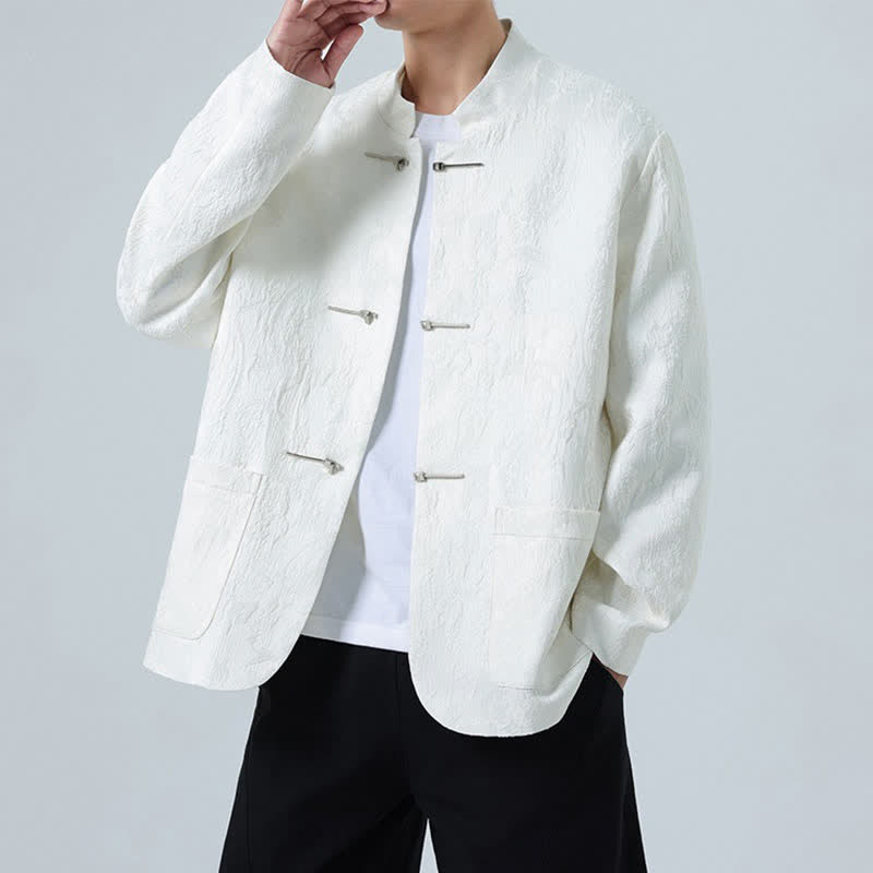 Nimara Ritual Fall Winter Tang Style Vintage Mandarin Collar Frog Button Floral Men's Jackets With Pocket
