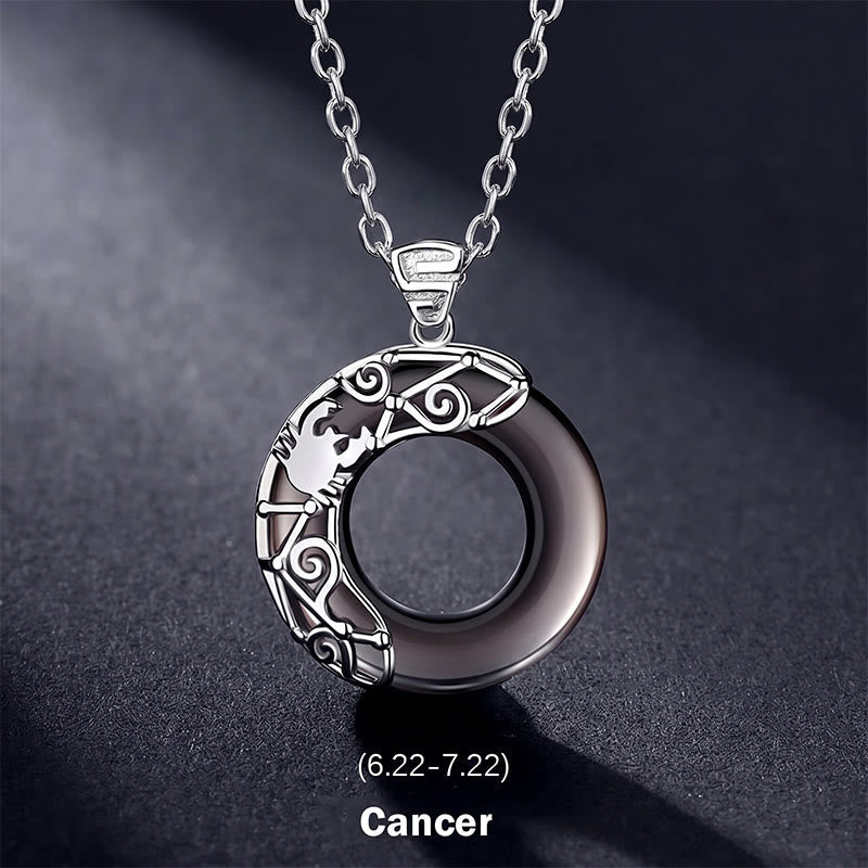 Nimara Ritual 12 Constellations of the Zodiac Ice Obsidian Blessing Round Pendant Necklace