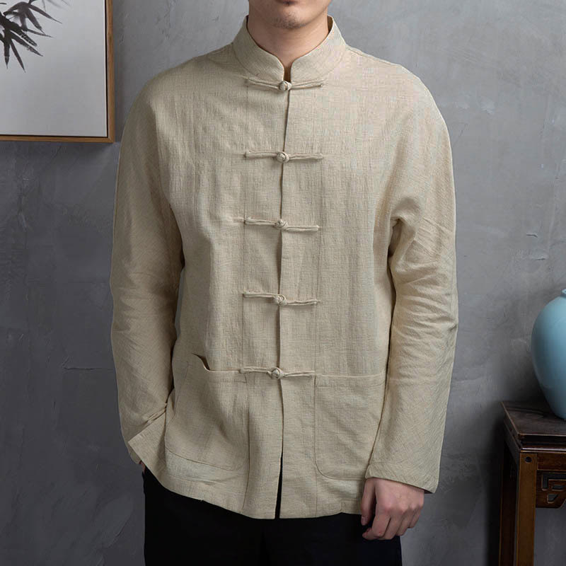 Nimara Ritual Solid Color Casual Frog-button Men's Shirt Clothing