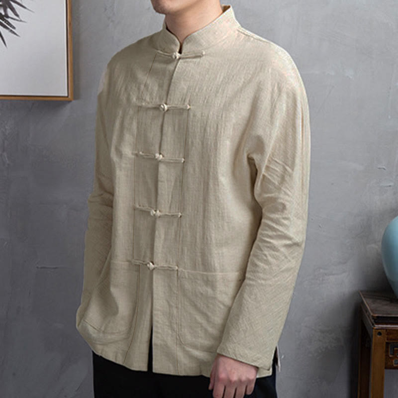 Nimara Ritual Solid Color Casual Frog-button Men's Shirt Clothing