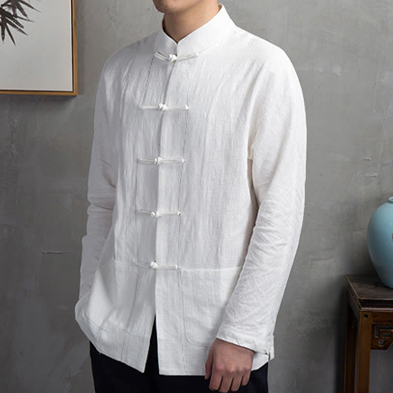 Nimara Ritual Solid Color Casual Frog-button Men's Shirt Clothing