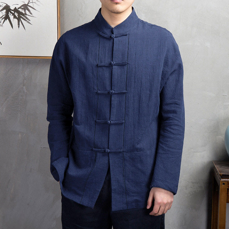 Nimara Ritual Solid Color Casual Frog-button Men's Shirt Clothing