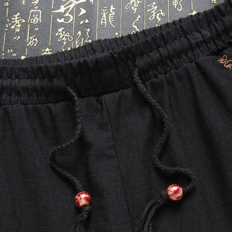 Nimara Ritual 2Pcs Men's Tang Suit Koi Fish Pattern Frog-Button Long Sleeve Shirt Pants Set