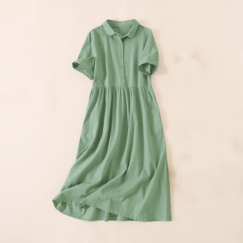 Nimara Ritual Summer Buttons Design Short Sleeve Midi Dress With Pockets