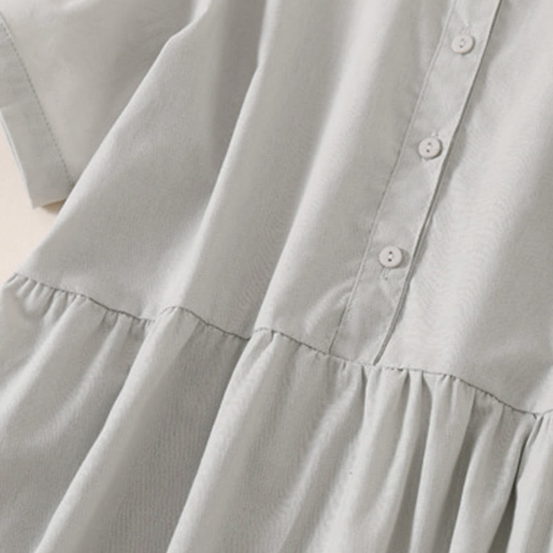 Nimara Ritual Summer Buttons Design Short Sleeve Midi Dress With Pockets