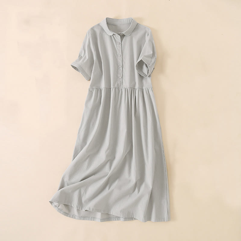 Nimara Ritual Summer Buttons Design Short Sleeve Midi Dress With Pockets