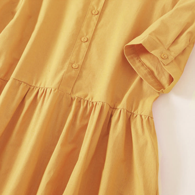 Nimara Ritual Summer Buttons Design Short Sleeve Midi Dress With Pockets