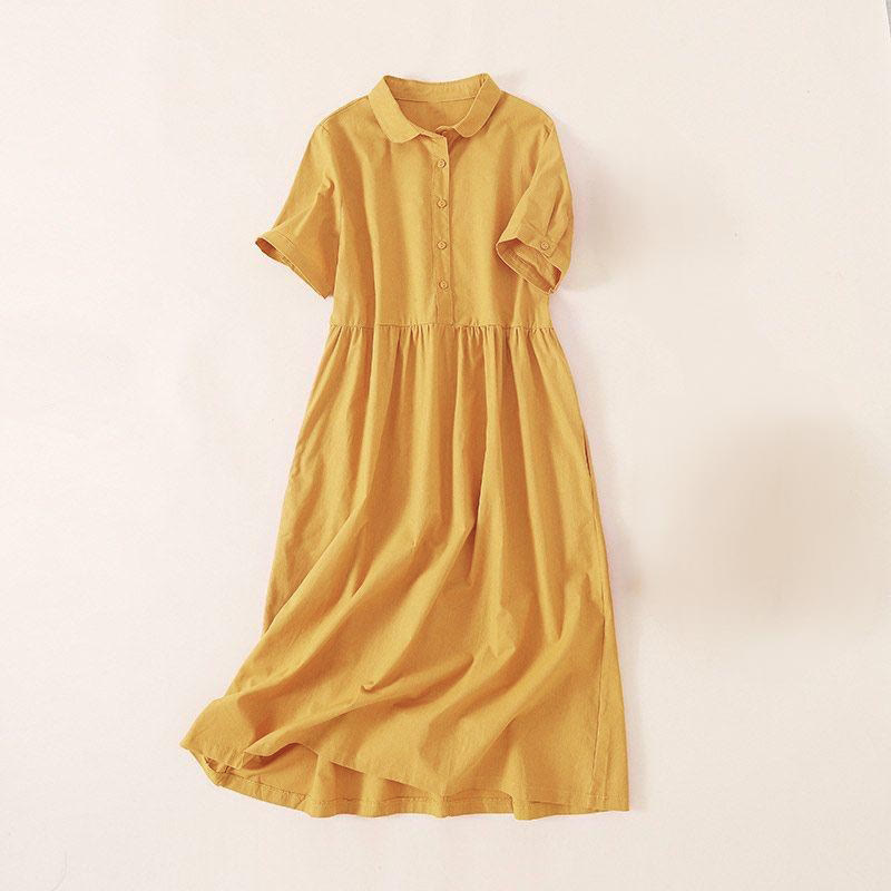 Nimara Ritual Summer Buttons Design Short Sleeve Midi Dress With Pockets