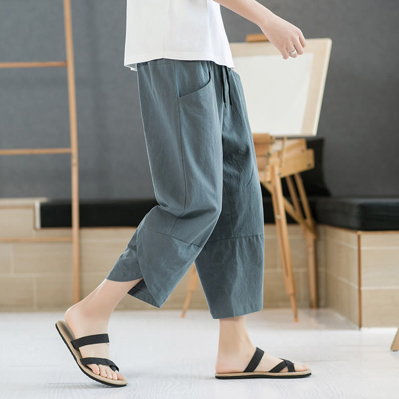 Nimara Ritual Summer Men's Solid Color 7-8 Length Drawstring Pants With Pockets