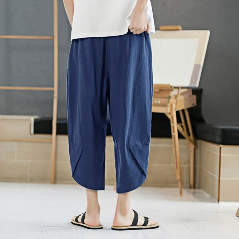 Nimara Ritual Summer Men's Solid Color 7-8 Length Drawstring Pants With Pockets