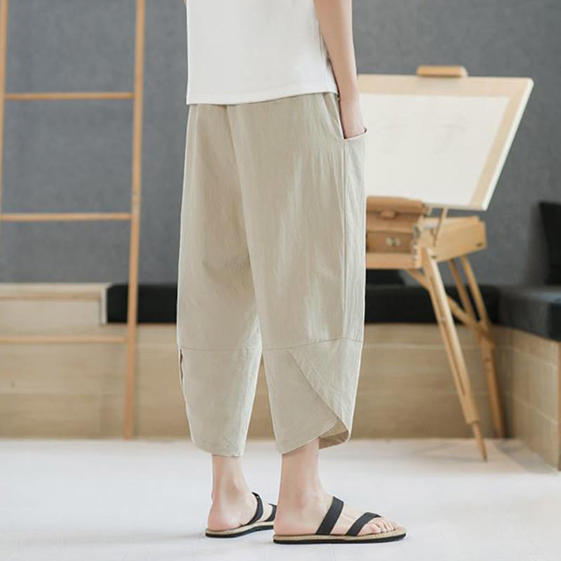 Nimara Ritual Summer Men's Solid Color 7-8 Length Drawstring Pants With Pockets