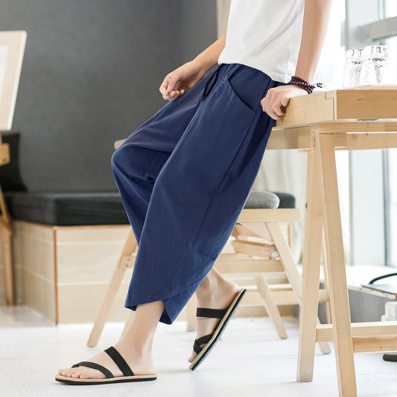 Nimara Ritual Summer Men's Solid Color 7-8 Length Drawstring Pants With Pockets