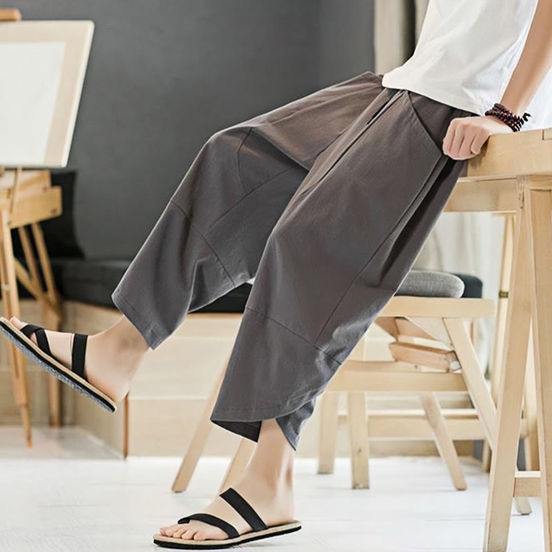 Nimara Ritual Summer Men's Solid Color 7-8 Length Drawstring Pants With Pockets