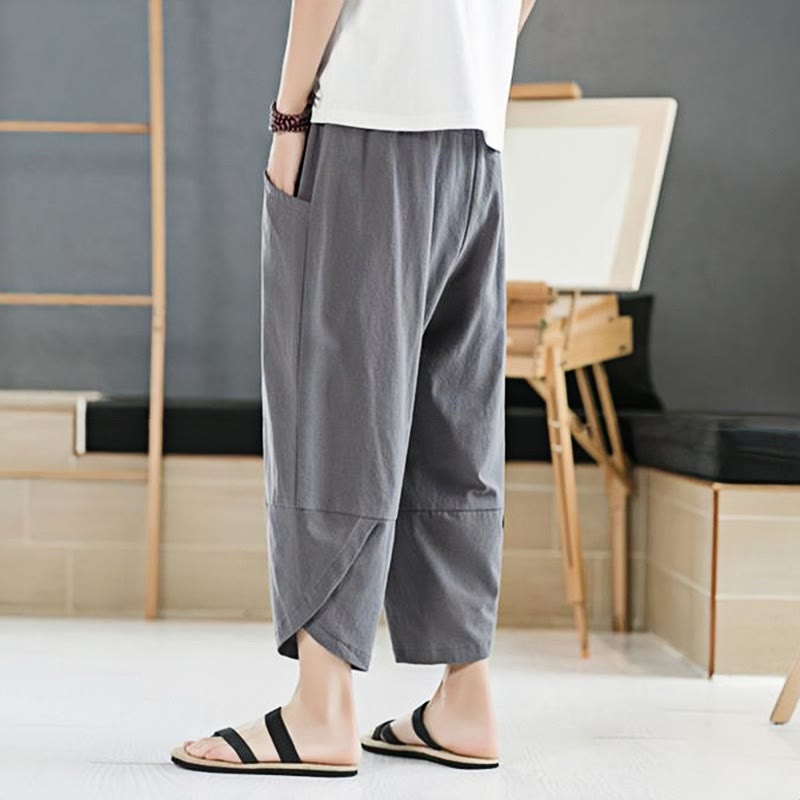 Nimara Ritual Summer Men's Solid Color 7-8 Length Drawstring Pants With Pockets