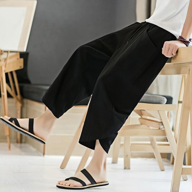 Nimara Ritual Summer Men's Solid Color 7-8 Length Drawstring Pants With Pockets