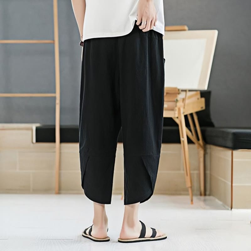 Nimara Ritual Summer Men's Solid Color 7-8 Length Drawstring Pants With Pockets