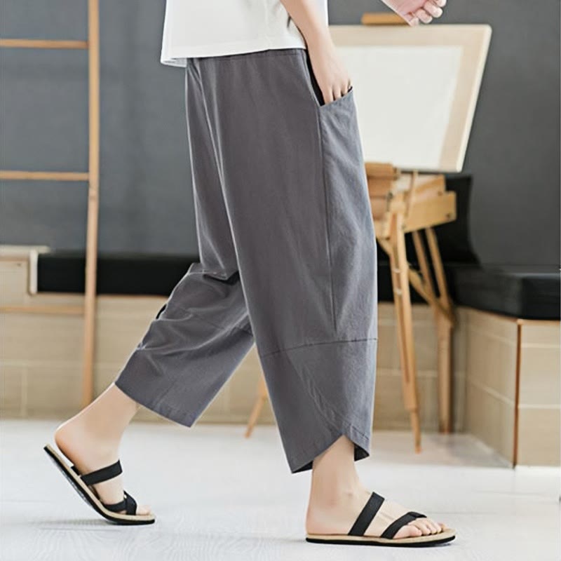 Nimara Ritual Summer Men's Solid Color 7-8 Length Drawstring Pants With Pockets