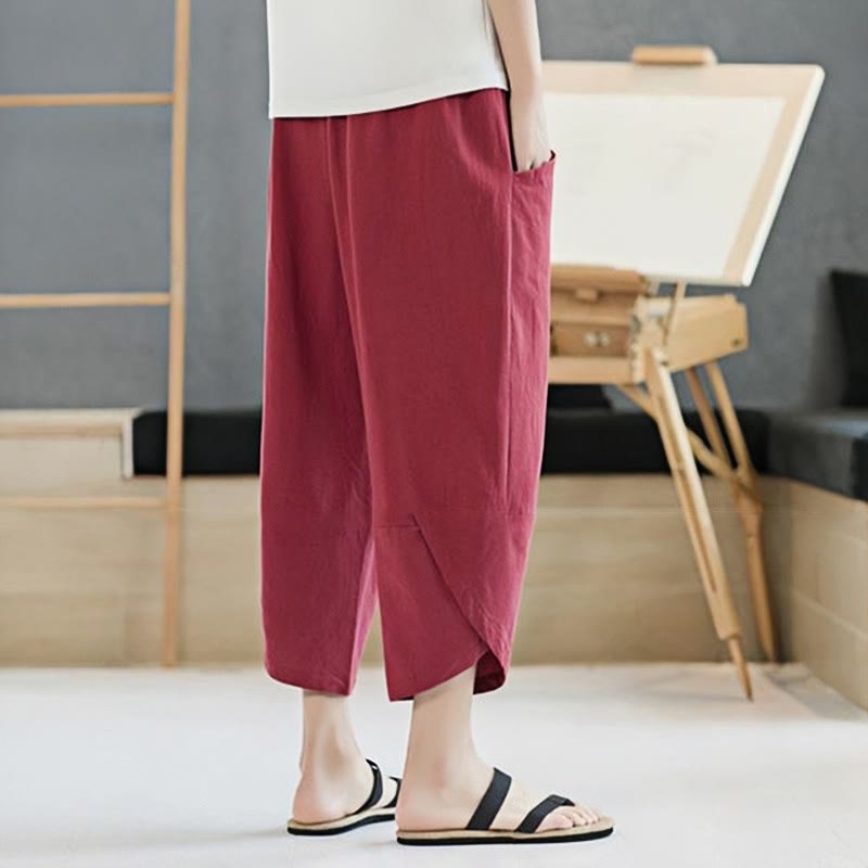 Nimara Ritual Summer Men's Solid Color 7-8 Length Drawstring Pants With Pockets